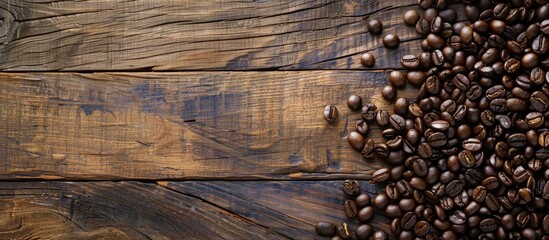 Aufkleber - Copy space image of coffee beans on rustic wooden surface