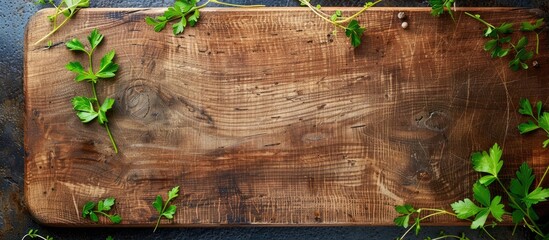 Poster - A wooden cutting board with a white background creating space for images to be added. Copy space image. Place for adding text and design