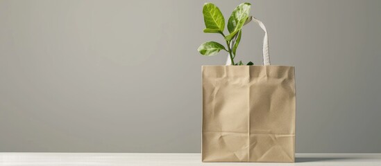 Poster - Gray background with copy space image featuring an eco shopping bag. Promotes environmental protection, zero waste, reuse, and campaigns like World Environment Day and Earth Day.