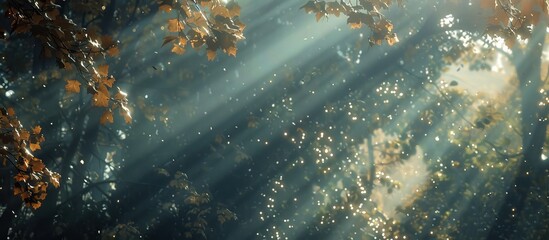 Sticker - Afternoon sunbeams shining through trees, creating autumn vibes in a captivating copy space image.