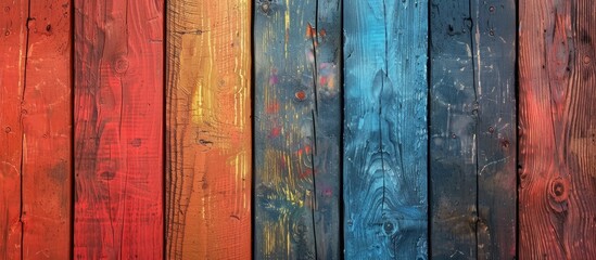 Poster - copy space image of an artistic, colorful, defocused wooden background, perfect for web design and w