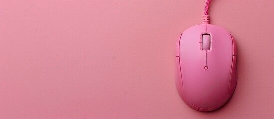 Poster - Top view of a wired computer mouse on a pink background with copy space image available.