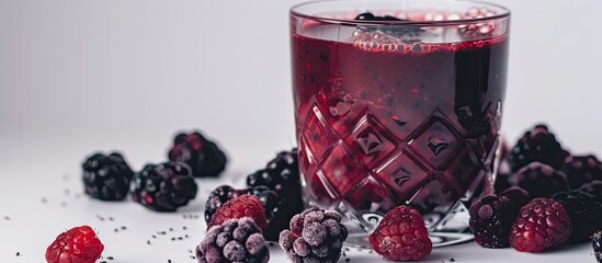 Poster - Blackberry smoothie in a glass on a white backdrop with room for additional elements in the picture.