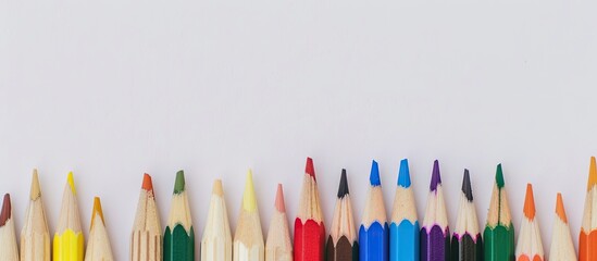 Poster - Colorful pencils set against a white backdrop providing ample copy space image.