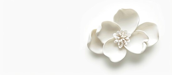 Wall Mural - An empty ceramic plate in the shape of a flower set against a white backdrop with a clipping path for a copy space image.