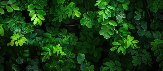 Leinwandbilder - Vivid green foliage against a dark backdrop creates a striking contrast in the copy space image.