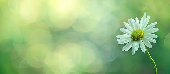 Poster - Close-up of a daisy flower with a blurred green background, creating a layered effect with selective focus on the flower. Copy space image included.