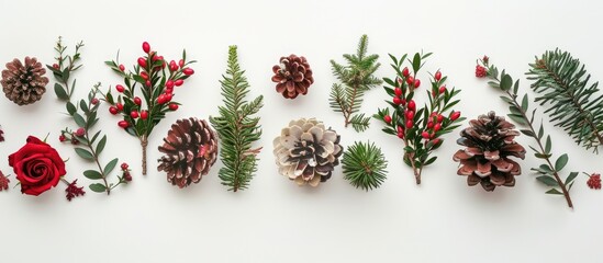 Leinwandbilder - Top view of Christmas arrangement on a white backdrop with ample copy space image.