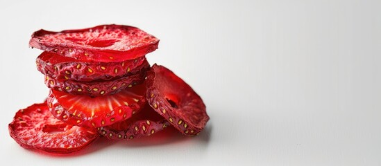 Poster - Copy space image of a stack of dehydrated strawberry slices.