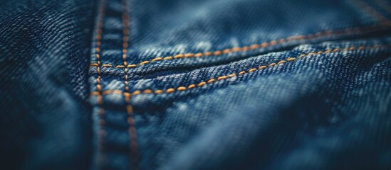 Aufkleber - Blurry abstract close-up image of the texture of a blue denim jeans back pocket with copy space image.
