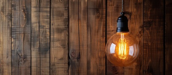 Sticker - Vintage-style lamp decor hanging against a wooden wall backdrop, providing ample copy space for images.