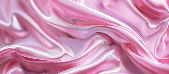 Aufkleber - Luxurious baby pink satin silk fabric with a smooth, elegant, wavy texture for an abstract background design, providing copy space image.
