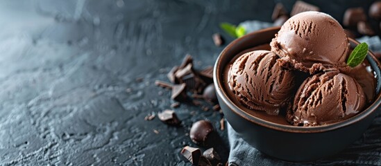 Poster - Decadent chocolate ice cream with a luscious dessert topping and a picturesque copy space image.