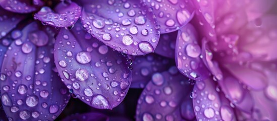 Sticker - Purple flower covered with numerous raindrops, creating a stunning copy space image.