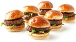 © Sukifli Dakheng - Beef slider burgers on mini buns, perfectly aligned and isolated, offered  for party food or slider specials