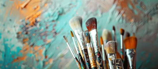 Aufkleber - Close-up of a variety of artist paintbrushes with selective focus on a copy space image.