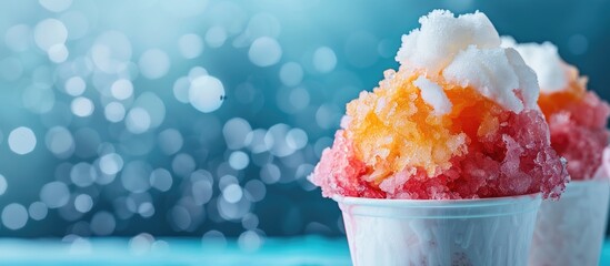Aufkleber - Close-up photo of Hawaiian shaved ice, also known as shave ice or snow cone, featuring a blank space for more content beside the image. Copy space image. Place for adding text and design