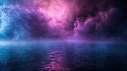 Dramatic purple and blue cloudscape over calm water