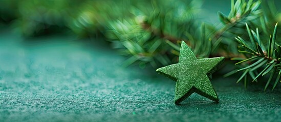 Wall Mural - Green star on a Christmas-themed copy space image.