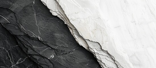 Poster - Combining black slate and white marble stone textures creates an elegant backdrop for a copy space image.