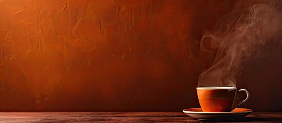 Poster - Steaming cup of morning coffee with copy space image.
