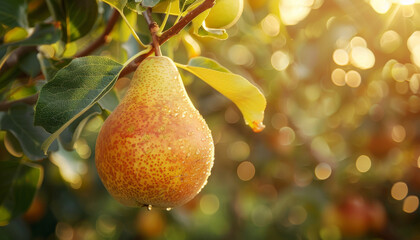 Wall Mural - Ripe Pear Hanging From a Branch in a Pear Orchard