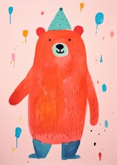 Wall Mural - Bear character illustration party with friend painting mammal anthropomorphic.