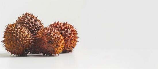 Poster - Salak fruit showcased on a white backdrop with numerous thorns on its skin, creating a striking copy space image.