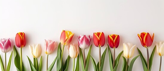 Aufkleber - Spring-themed greeting card with a beautiful arrangement of tulips framing the copy space image for Mother's Day.