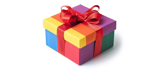Wall Mural - A gift box in colored wrapping with a ribbon on a blank background providing copy space image.
