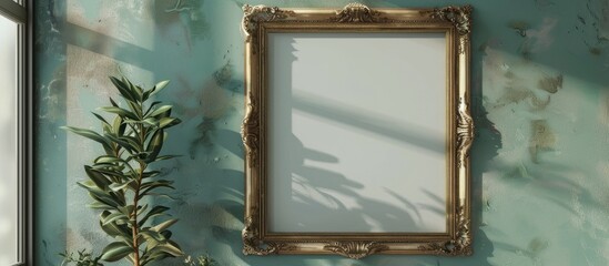 Poster - Baroque frame mockup elegantly displayed on a wall with copy space image.