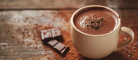 Leinwandbilder - A hot chocolate copy space image featuring a steaming cup of cocoa.