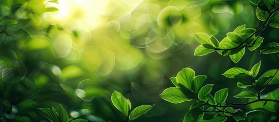 Wall Mural - use image of sunlit green leaves with blurred background for design and wallpaper, symbolizing growt