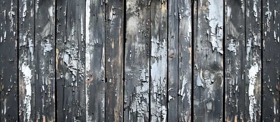 Poster - Old dark grey wooden wall with cracking white paint offers a vintage appearance, providing an excellent copy space image.