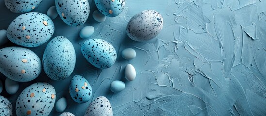 Wall Mural - Set of blue Easter eggs with copy space image.