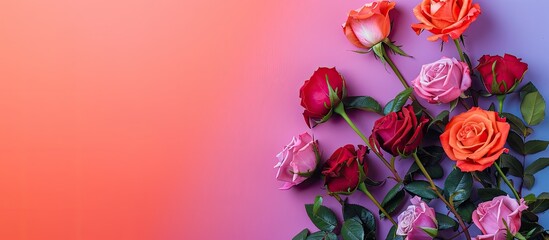 Poster - Roses in vibrant hues on colorful backdrop with copy space image.
