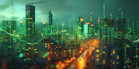 Poster - illustration of the residential real estate developers market. a graph or chart showing the drop in bond values. Background image. Created with Generative AI technology.
