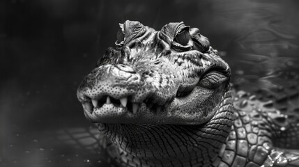 Wall Mural - a baby alligator is swimming in a body of water. the water is dark and murky, and the alligator is t