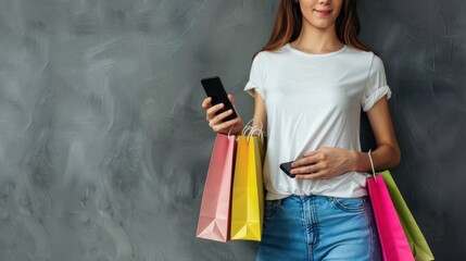 Wall Mural - The woman with shopping bags