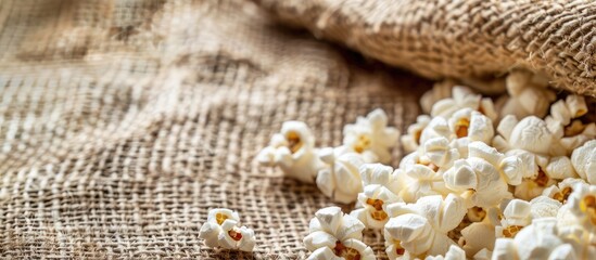 Aufkleber - Close-up image of popcorn on burlap with space for text. Copy space image. Place for adding text and design