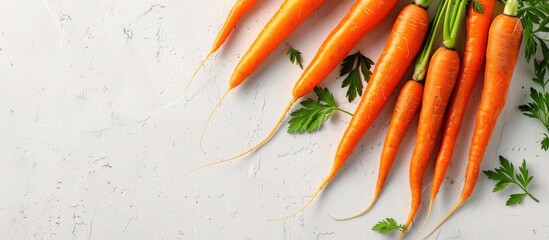 Aufkleber - Vibrant organic carrots displayed on a white backdrop with ample copy space image.