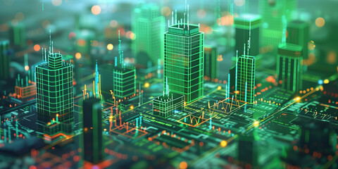 Poster - illustration of the residential real estate developers market. a graph or chart showing the drop in bond values. Background image. Created with Generative AI technology.