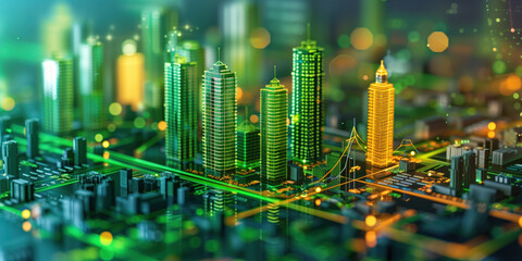 Poster - illustration of the residential real estate developers market. a graph or chart showing the drop in bond values. Background image. Created with Generative AI technology.