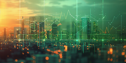 Poster - illustration of the residential real estate developers market. a graph or chart showing the drop in bond values. Background image. Created with Generative AI technology.