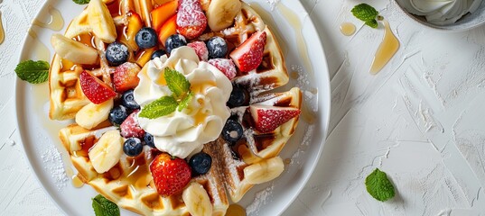 Sticker - Fresh Fruit Waffle with Whipped Cream and Maple Syrup: An irresistible brunch delight