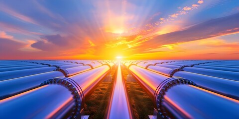 Wall Mural - Steel pipelines play a crucial role in enabling international energy commerce and trade. Concept Energy Trade, International Commerce, Steel Pipelines, Global Infrastructure