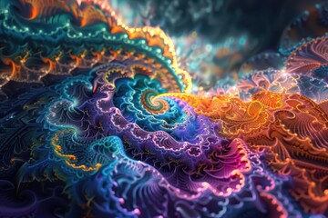 Wall Mural - abstract digital landscape of fractals and sacred geometry swirling mandalas and tessellating patter