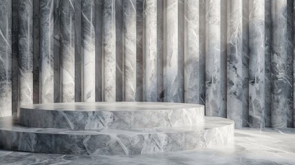 Poster - Empty marble podium for product display on marble background. Realistic empty pedestal mockup for cosmetics advertising. Minimal beauty scene.