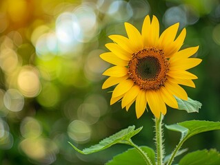 Poster - Natural Plant Yellow Sunflower in Garden with Bokeh Background Copy Text