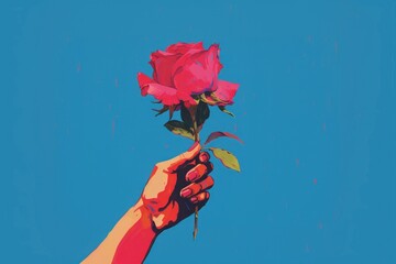 Poster - Hand holding rose flower petal plant.